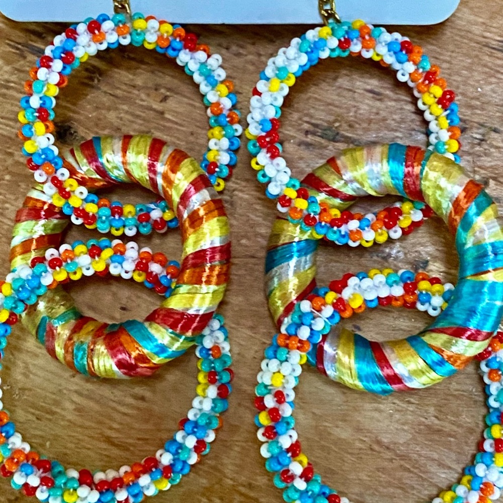 NWT Deepa Gurnani Beaded Triple Hoop Chandeliers - Picture 9 of 15